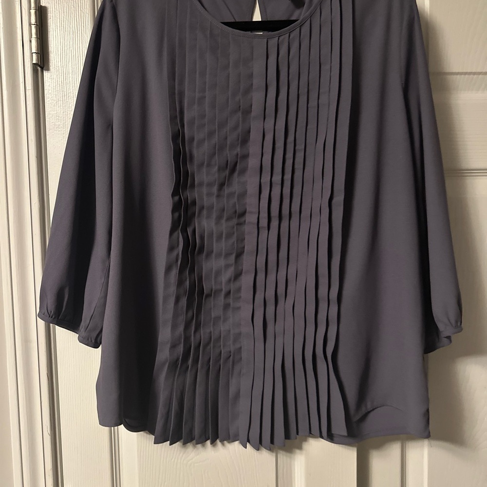 Ann Taylor Charcoal Pleated Blouse